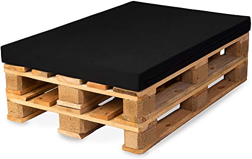 TexDeko® Palettenkissen 120 x 80 x 8cm Härtegrad RG25 Wasser-& schmutzabweisend Abnehmbarer Bezug mit Reißverschluss waschbar gepolstertes Sitzkissen für Europalette Palettenpolster (Schwarz) von TexDeko
