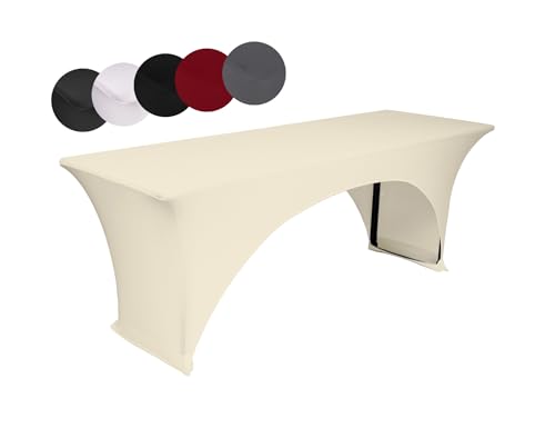 TexDeko® Stretch Biertischhussen für Bierzeltgarnitur strapazierfähig (nur Biertisch) 220 x 50cm Creme Festzeltgarnitur | verstärkte Beintaschen ÖKO-TEX Zertifiziert bügelfrei waschbar von TexDeko