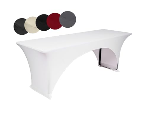 TexDeko® Stretch Biertischhussen für Bierzeltgarnitur strapazierfähig (nur Biertisch) 220 x 50cm Weiß Festzeltgarnitur | verstärkte Beintaschen ÖKO-TEX Zertifiziert bügelfrei waschbar von TexDeko