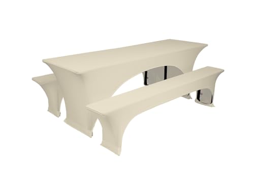TexDeko® Hussen für Bierzeltgarnitur Stretch | Set aus Tisch- & Bankhussen | Knitterfrei, Pflegeleicht & Waschbar | Perfekt für Festzelte, Hochzeiten & Events (220 x 50cm, Creme) von TexDeko