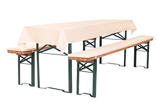 TexDeko Bierbankauflage gepolstert 220x25x2cm Härtegrad RG 23 waschbar mit Reißverschluss 3TLG Set Blickdicht Tischdecke 250x100cm (universal), Creme von TexDeko