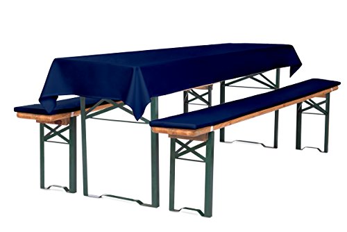 TexDeko Bierbankauflage gepolstert 220x25x2cm Härtegrad RG 23 waschbar mit Reißverschluss 3TLG Set Blickdicht Tischdecke 250x100cm (universal), Blau von TexDeko