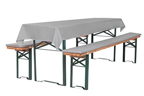 TexDeko Bierbankauflage gepolstert 220x25x2cm Härtegrad RG 23 waschbar mit Reißverschluss 3TLG Set Blickdicht Tischdecke 250x100cm (universal), Grau Wasser- & schmutzabweisend von TexDeko