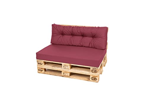 TexDeko Comfort Palettenkissen wasserabweisend 120 x 80 x 12cm XL mit abnehmbarem Bezug waschbar In- & Outdoor Palettenpolster Schaumstoff mit Rückenkissen gesteppt (2 TLG-Set, Bordeaux) von TexDeko