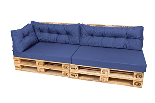 TexDeko Comfort Palettenkissen wasserabweisend 120 x 80 x 12cm XL mit abnehmbarem Bezug waschbar In- & Outdoor Palettenpolster Schaumstoff mit Rückenkissen gesteppt (5 TLG-Set, Blau) von TexDeko