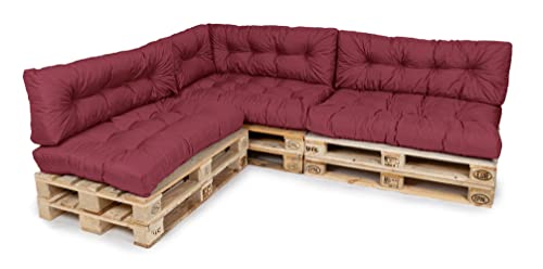 TexDeko® Garden Palettenkissen 120x80x18cm wasserabweisend UV - beständig In- & Outdoor Premium Sitzkissen gesteppt Palettenauflage für Europaletten (7-TLG Set, Bordeaux) von TexDeko