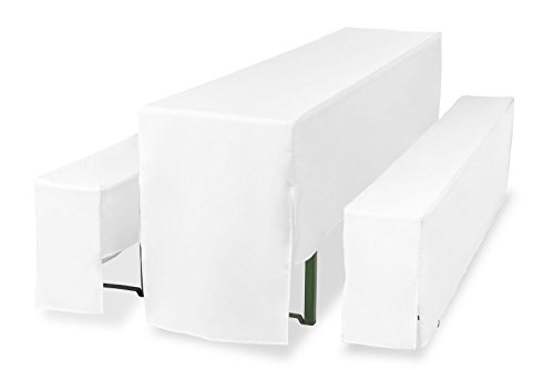 TexDeko Hussen für Bierzeltgarnitur 3TLG Set Premium PRO blickdicht Biertischhussen 220cm (Tischbreite: 70cm, Weiß) von TexDeko