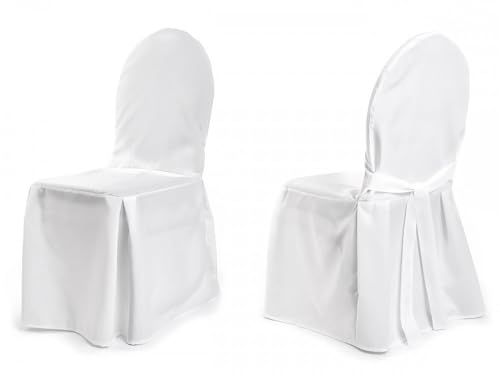 TexDeko® Stuhlhusse für Bankettstühle Premium mit Schleife Blickdicht, waschbar, strapazierfähig, Modell Berlin (Weiß) mit Oeko-TEX Zertifikat von TexDeko
