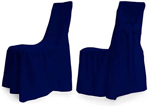TexDeko Universal Stuhlhussen - Modell Wien Stuhlbezug mit Schleife (Blau) von TexDeko