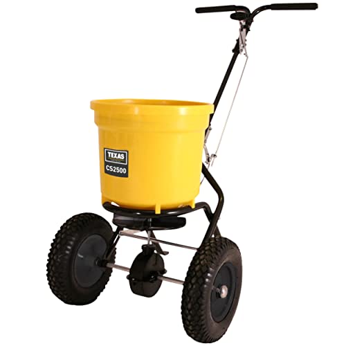 TEXAS Profi Streuwagen Rasendünger Salz Rasen Rasensamen Düngerstreuer Salzstreuer Zentrifugalstreuer CS2500 | sehr robust | leichtläufige Lufträder | verstellbare Dosierung | 2m Streubreite | 25Liter von Texas