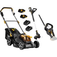 Texas Akkurasenmäher "SET 20V, 3in1, inkl. 2xAkku 20V/2,0Ah und 2xLadegerät", Rasenmäher LMX2044, Trimmer GTX2000 und Heckenschere von Texas