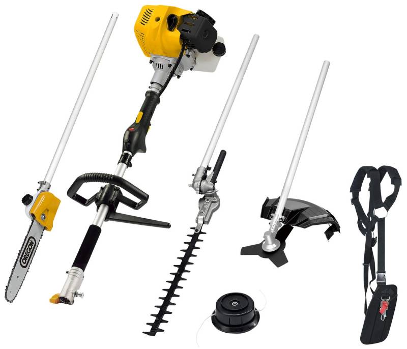 Texas Benzin-Freischneider Komi-Gerät BCU43M, 25 cm Arbeitsbreite Messer, 43 cm Arbeitsbreite Faden, (Set, 6 St), 4-in-1 Multifunktionsgerät – schneiden, trimmen, sägen und pflegen von Texas