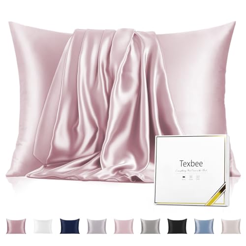 100% Pure Natural Mulberry Silk Pillowcase, Queen Size(20‘’X30) Pillow Case Cover 25 Momme, 900 Thread Count, with Hidden Zipper for Hair & Skin (Pink, Queen 20"X30") von Texbee