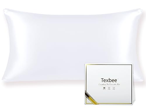 Texbee Seidenkissenbezug 40x80cm für Haar und Haut 1PC Beide Seiten Natürliche Kissenbezug Seide mit verstecktem Reißverschluss Weiche Atmungsaktive Glatte Standardgröße-Reines Weiß von Texbee