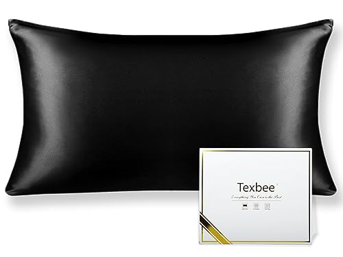 Texbee Seidenkissenbezug 40x80cm für Haar und Haut 1PC Beide Seiten Natürliche Kissenbezug Seide mit verstecktem Reißverschluss Weiche Atmungsaktive Glatte Standardgröße-Schwarz von Texbee