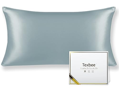 Texbee Seidenkissenbezug 40x80cm für Haar und Haut 1PC Beide Seiten Natürliche Kissenbezug Seide mit verstecktem Reißverschluss Weiche Atmungsaktive Glatte Standardgröße-Nebliges Blau von Texbee