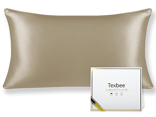 Texbee Seidenkissenbezug 40x80cm für Haar und Haut 1PC Beide Seiten Natürliche Kissenbezug Seide mit verstecktem Reißverschluss Weiche Atmungsaktive Glatte Standardgröße-Taupe von Texbee