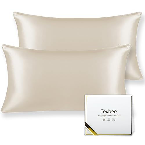 Texbee Seidenkissenbezug 40x80cm für Haar und Haut 2 Stück Beide Seiten 22 Momme Natürliche Kissenbezug Seide mit verstecktem Reißverschluss Weiche Atmungsaktive Glatte Standardgröße-Beige von Texbee