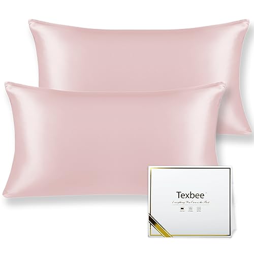 Texbee Seidenkissenbezug 40x80cm für Haar und Haut 2 Stück Beide Seiten 22 Momme Natürliche Kissenbezug Seide mit verstecktem Reißverschluss Weiche Atmungsaktive Glatte Standardgröße-Rosa von Texbee