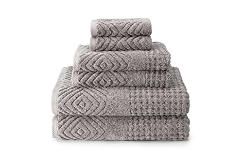 Texere Luxus-Badetuch-Sets aus 100 % Bio-Baumwolle, Diamant-Jacquard, 700 g/m², 2 ultraweiche, große Badetücher, 2 Handtücher, 2 Waschlappen (Diamant, Kathedrale Grau, 6 Stück) von TexereSilk