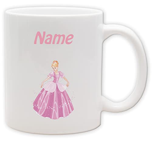 Kindertasse - Becher mit personalisiertem Namen und Motiv - Spülmaschinenfest und beidseitig bedruckt (Cinderella_Henkel&Innen_Weiss) von Texmacher