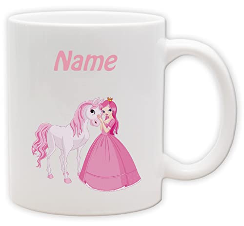 Kindertasse - Becher mit personalisiertem Namen und Motiv - Spülmaschinenfest und beidseitig bedruckt (Prinzessin_Henkel&Innen_Weiss) von Texmacher