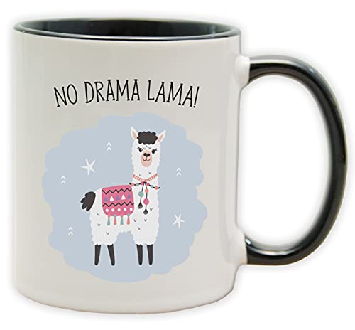 Tasse - Becher mit Spruch - NO DRAMA LAMA! - Als witziges Geschenk für Job, Beruf und Arbeit. … (Innen & Henkel Schwarz) von Texmacher