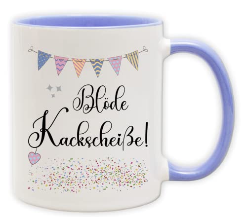 Tasse - Party Becher mit Spruch - lustige Statements als Geschenk (Henkel&Innen_Blau, Blöde Kackscheiße!) von Texmacher