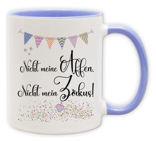 Tasse - Party Becher mit Spruch - lustige Statements als Geschenk (Henkel&Innen_Blau, Nicht meine Affen. Nicht mein Zirkus!) von Texmacher