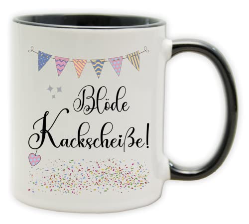 Tasse - Party Becher mit Spruch - lustige Statements als Geschenk (Henkel&Innen_Schwarz, Blöde Kackscheiße!) von Texmacher