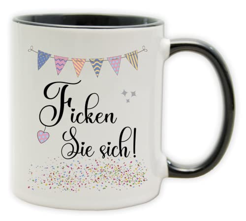 Tasse - Party Becher mit Spruch - lustige Statements als Geschenk (Henkel&Innen_Schwarz, Ficken Sie sich!) von Texmacher