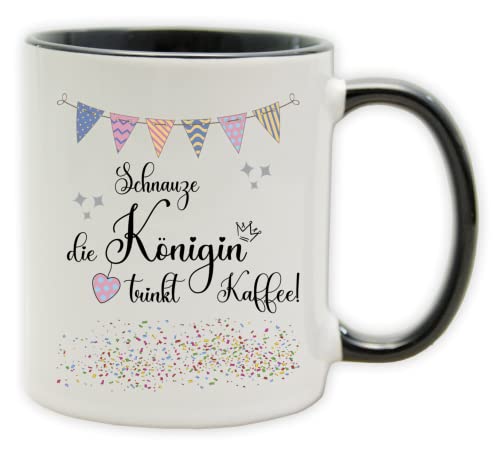 Tasse - Party Becher mit Spruch - lustige Statements als Geschenk (Henkel&Innen_Schwarz, Schnauze die Königin trinkt Kaffee!) von Texmacher