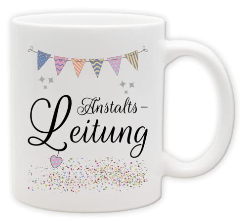 Tasse - Party Becher mit Spruch - lustige Statements als Geschenk (Henkel&Innen_Weiss, Anstalts-Leitung) von Texmacher