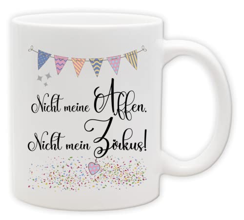 Tasse - Party Becher mit Spruch - lustige Statements als Geschenk (Henkel&Innen_Weiss, Nicht meine Affen. Nicht mein Zirkus!) von Texmacher