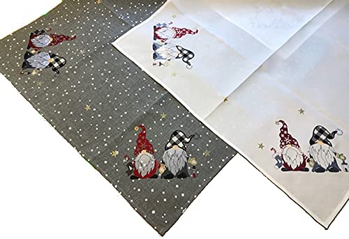 TextilDepot24 Weihnachtstischdecke mit Stickerei Wichtel Winter Advent Weihnachten Tischläufer (Hellgrau, 40 x 85 cm) von TextilDepot24