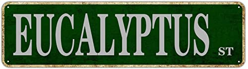 Eukalyptus Straßenschild Raumdekoration Poster Retro Outdoor Dekoration Straße Blechschild Wandkunst Avenue Metallschild Vintage Metallposter für Man Cave Bar Pub Cafe Home Wall Decor 40,6 x 10,2 cm von Texsource
