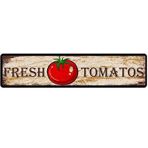 Metallschild Blechschild Frische Tomaten Lustige Metallschilder Vintage Schild Retro Blechschilder Aluminium Metallschild für Schlafzimmer Küche Garten Wand Bab Club Kaffee Hängeschild Heimdekoration von Texsource