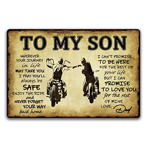 Metallschild mit Aufschrift "To My Son", lustiges Blechschild, Vintage-Wanddekoration, Biker, Metall-Gebetsschild für meinen Sohn, Geschenke von Papa, inspirierendes Posterschild, 20,3 x 30,5 cm von Texsource