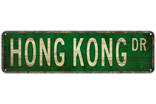 Straßenschild Hongkong Schild Hong Kong Dekor Hong Kong Geschenk Hong Kong Wandschild Vintage Classic Home Decor 40,6 x 10,2 cm Metall Aluminium Schild von Texsource
