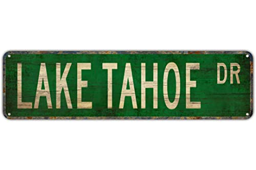 Straßenschild Lake Tahoe Lake Tahoe Schild NC-CA Border Lake Lake Tahoe Straßenschilder 40,6 x 10,2 cm Straßenschilder für Schlafzimmer Kaffee Bar Schild Indoor Outdoor Metallschild Straßenschild von Texsource