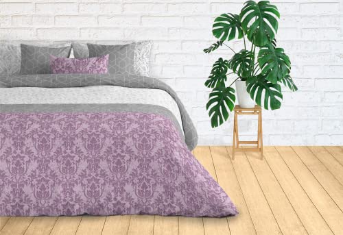 Textil-home Bettwäsche-Set Mikrofaser DAMASCO, Bettbezug 135/150 (240x220cm) - Inklusive 2 Kissenbezug 70x40cm. Purple Farbe von Textil-home