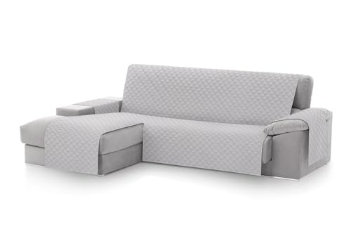Textil-home MALU Chaise Longue Sofa Bezug, Schutz für Linke Arm Gesteppte Sofas - sofaueberwurf L Form - Größe -240cm. Farbe Hellgrau (Vorderansicht) von Textil-home