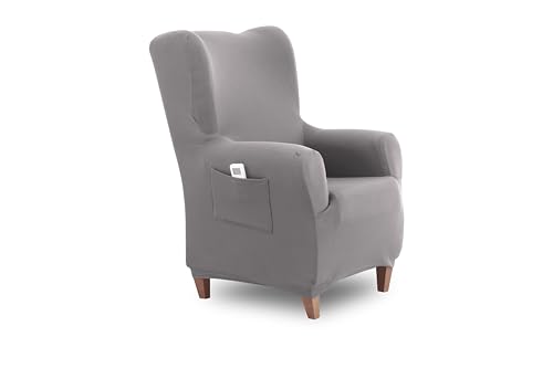Textilhome Ohrensessel Bezug 1-Sitzer Jacquard Stretchhusse für Ohrensessel, Elastischer Ohrensesselbezug & Überzug, Sesselschoner Waschbar, Hellgrau 70–100 cm von Textil-home