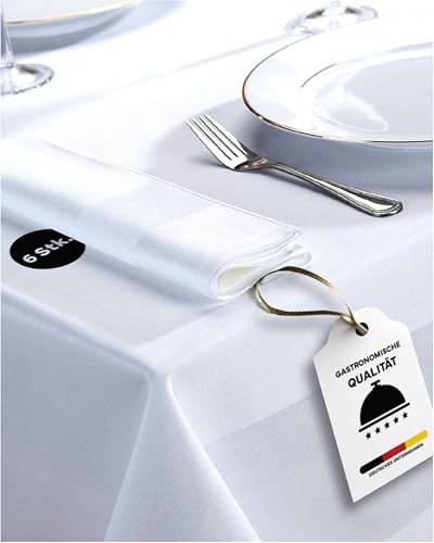 texpot Damast 6 Stück Servietten 40 x 40 cm weiß Atlaskante bei 95°C waschbar 100% Baumwolle von texpot