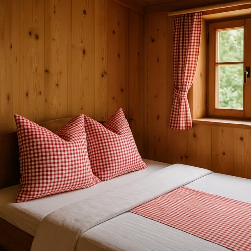 texpot Landhaus Kissenbezug 80 x 80 cm Bettwäsche in rotem Karo 1x1 cm Hotelverschluss von texpot