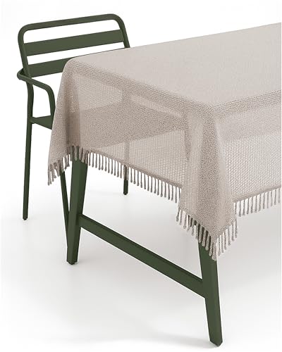 texpot Gartentischdecke 110 x 140 cm beige mit Fransen wetterfest geschäumt rutschfest von texpot