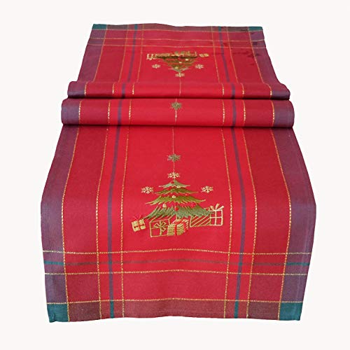 texpot Tischläufer 40 x 90 cm mit Stickerei Baum rot-bunt Weihnachten Weihnachtsdeko Weihnachtstischdecke Mitteldecke Tischdeko Tischdecke von texpot