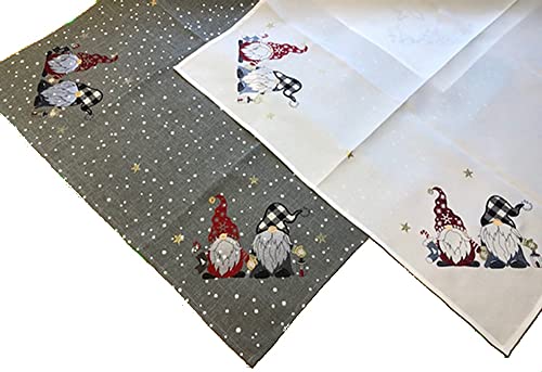 texpot Tischläufer 40 x 140 cm hellgrau mit Stickerei Wichtel Winter Advent Weihnachten von texpot