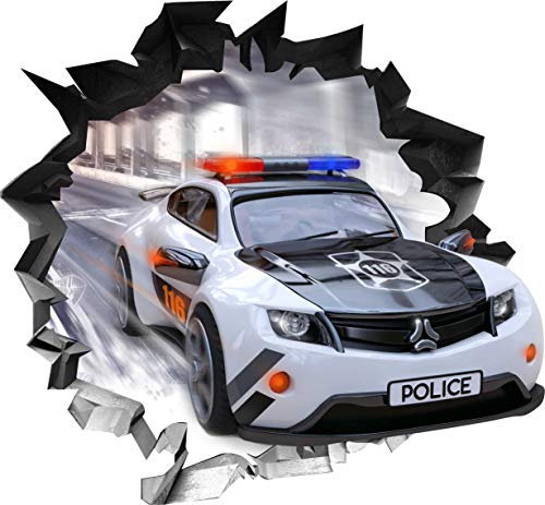BLACK LABEL GRAFX® Wandtattoo Aufkleber WallArtML209 Wandbild Polizei Auto Police Mauerloch 3D Effekt verschiedene Größen Deko Wohnung Wohnzimmer Schlafzimmer Bad Kinderzimmer (47 x 44 cm) von Textildruck Richter
