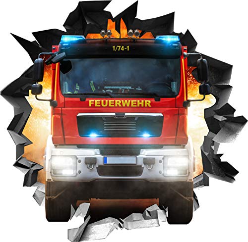 BLACK LABEL GRAFX® Wandtattoo Aufkleber WallArtML214 Wandbild Feuerwehr Auto Fire Mauerloch 3D Effekt verschiedene Größen Deko Wohnung Wohnzimmer Schlafzimmer Bad Kinderzimmer (102 x 100 cm) von Textildruck Richter